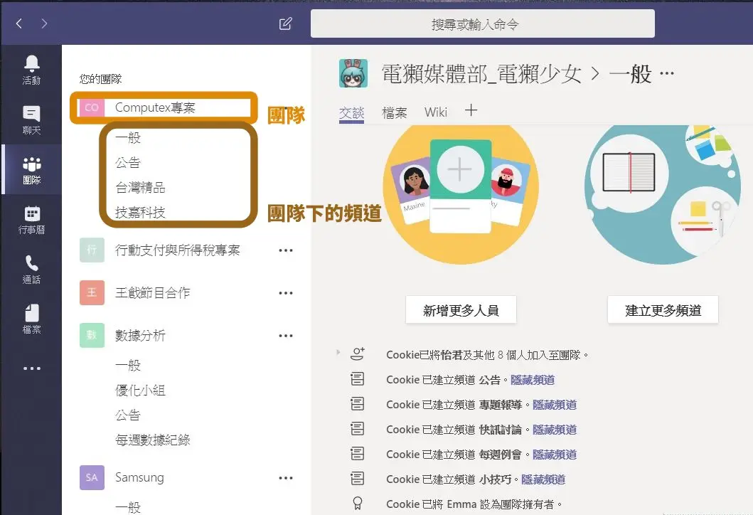 Teams 頻道和團隊有什麼區別？