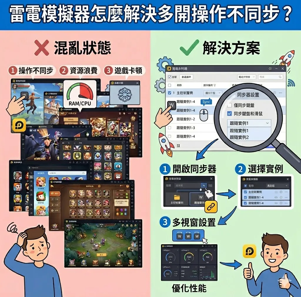 雷電模擬器怎麼解決多開操作不同步?