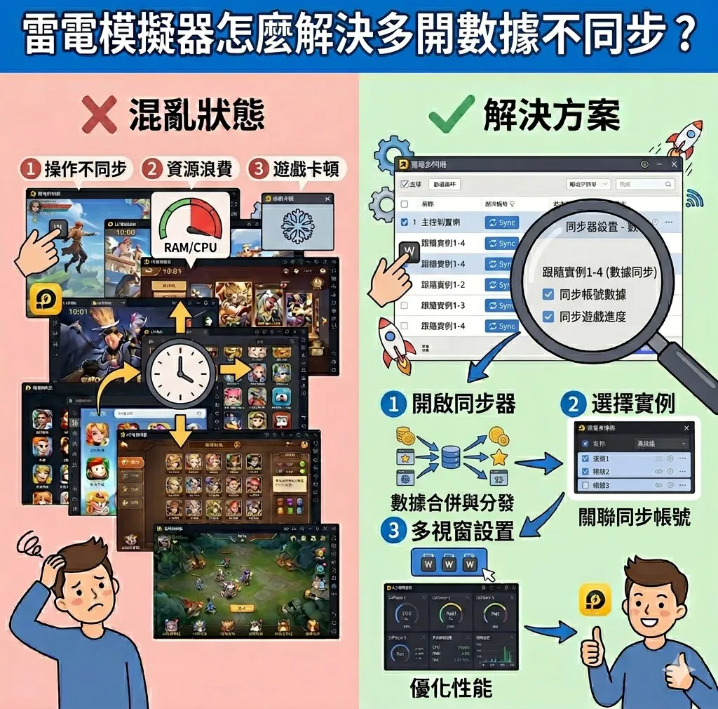 雷電模擬器怎麼解決多開數據不同步?