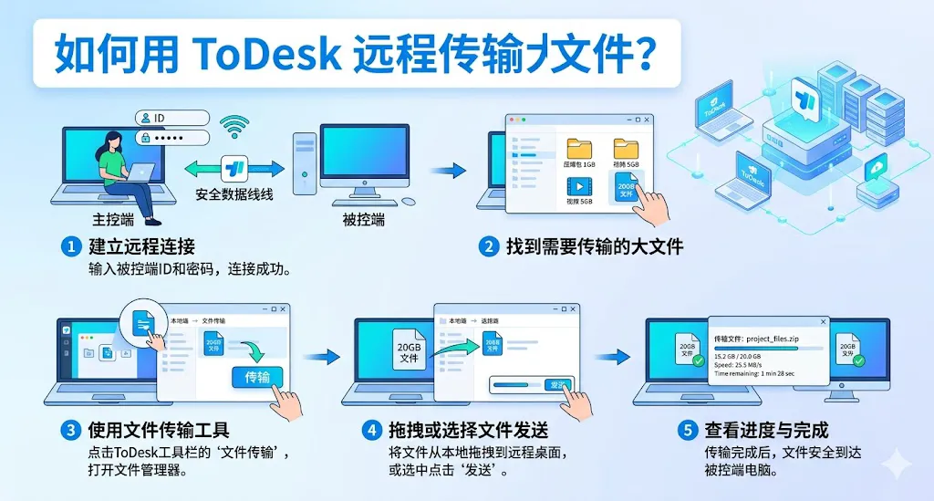 如何用 ToDesk 远程传输大文件?