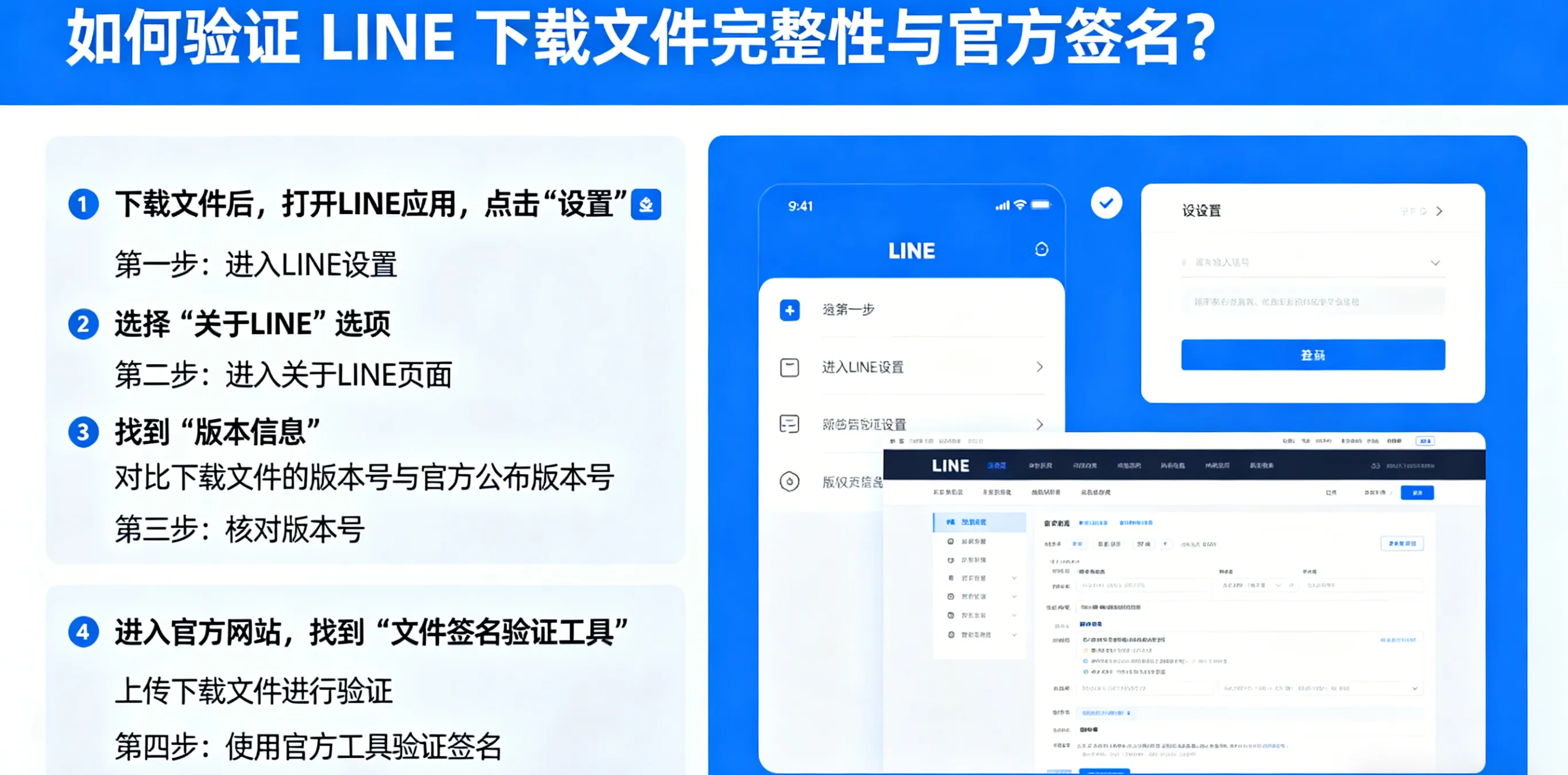 如何验证 LINE 下载文件完整性与官方签名？