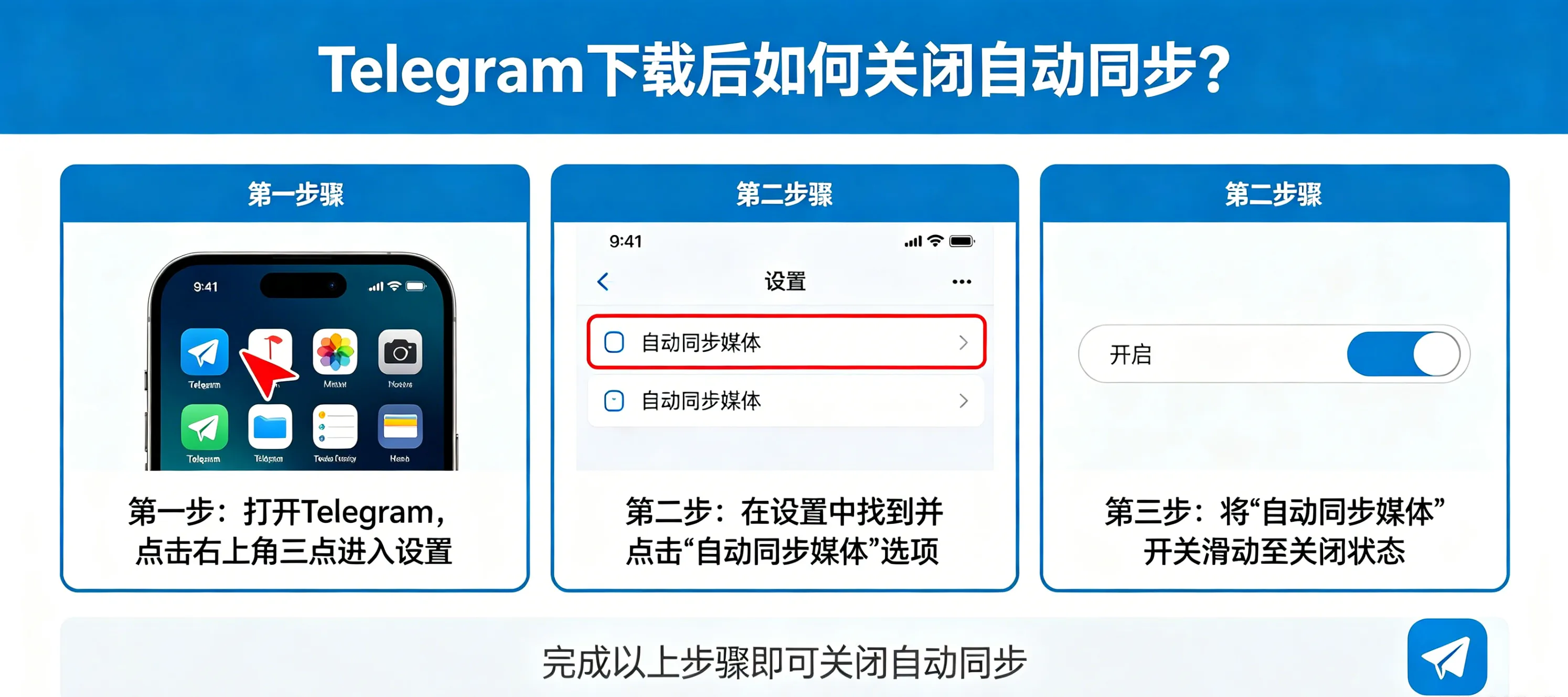Telegram 下载后如何关闭自动同步？